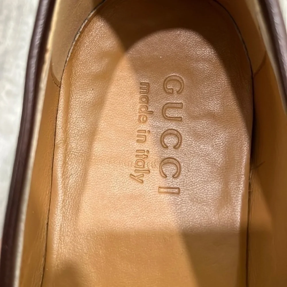 GUCCI Men’s Jordaan Brown GG Canvas Logo Horsebit Loafers Size 7 - Picture 7 of 11